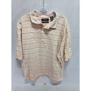 Golden Bear Mens Large Mercerized Cotton Striped Polo Shirt Peach Tan Short Slv